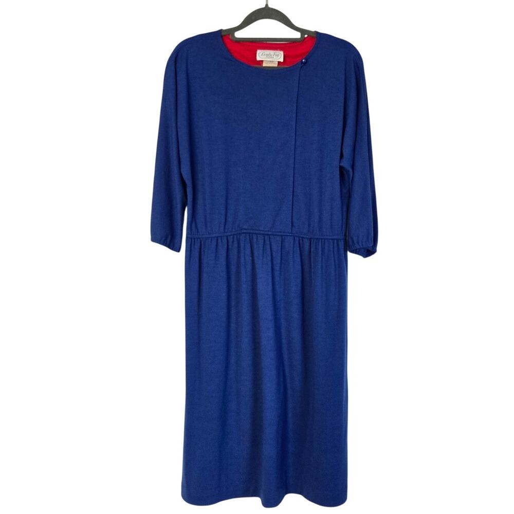 Vintage Leslie Fay Royal Blue Asymmetrical Neckline Dress 3/4 Sleeve Career 10